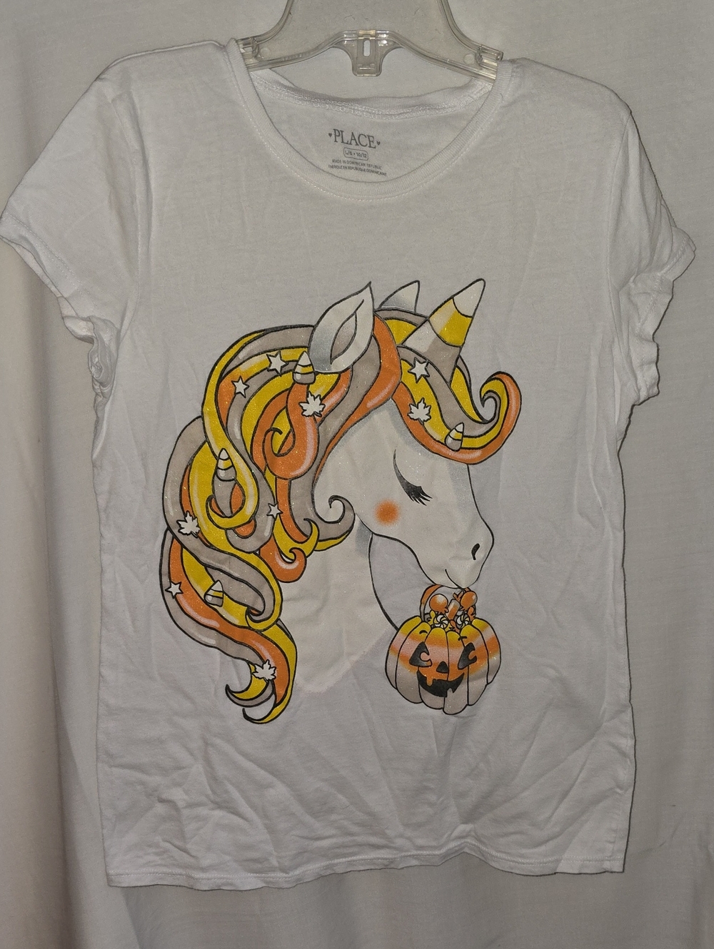 The Children's Place White Unicorn Halloween Tee with Orange & Yellow Accents